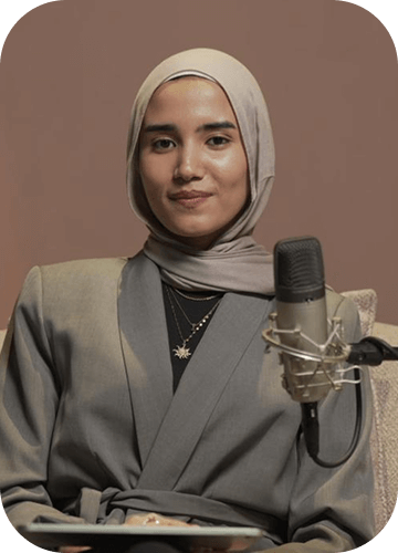 a girl in a podcast show